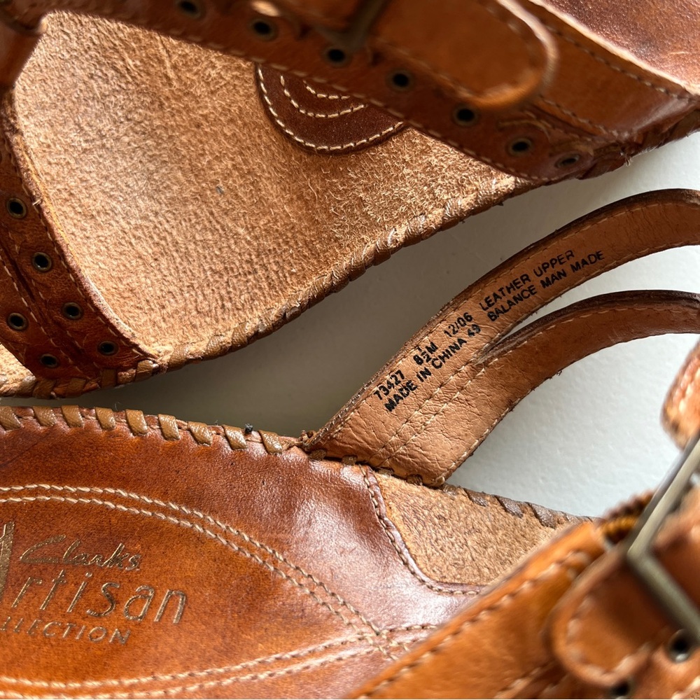 Clark’s 8.5 Artisan Collection Sago Brown Tan Leather Studded Strappy Sandal - Picture 4 of 15